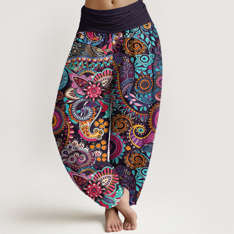 Nimara Ritual Cotton Traditional Paisley Pattern Women's Elastic Waist Harem Pants