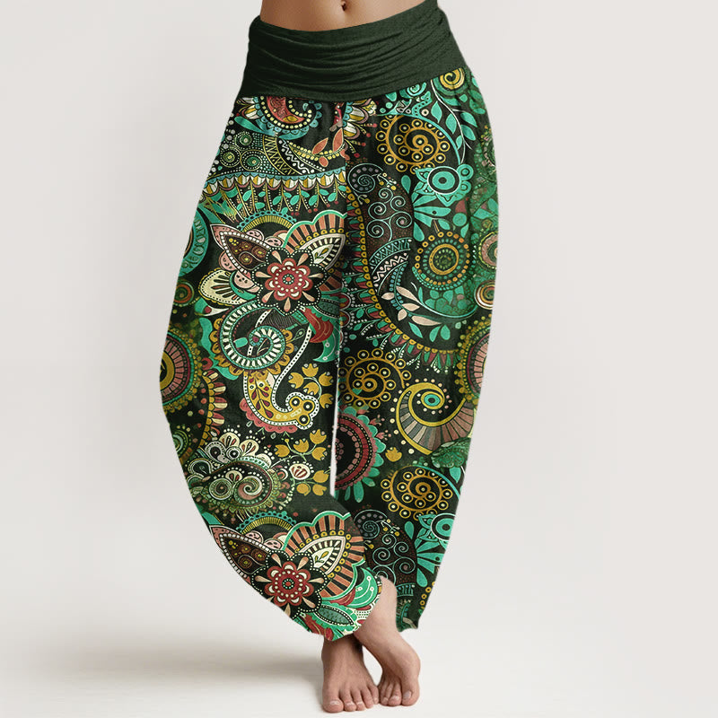Nimara Ritual Cotton Traditional Paisley Pattern Women's Elastic Waist Harem Pants