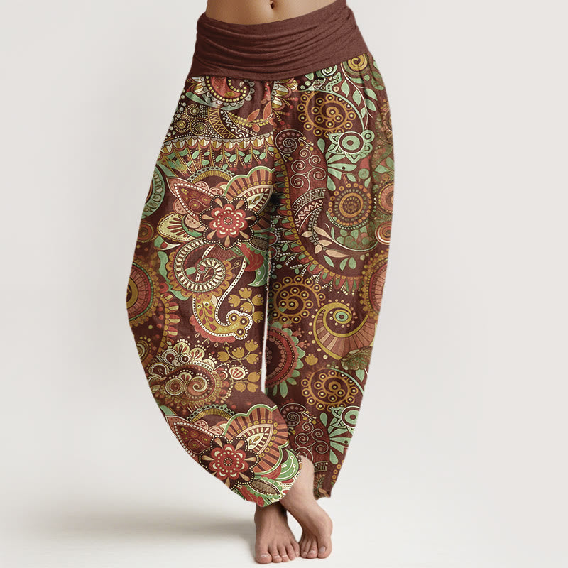 Nimara Ritual Cotton Traditional Paisley Pattern Women's Elastic Waist Harem Pants