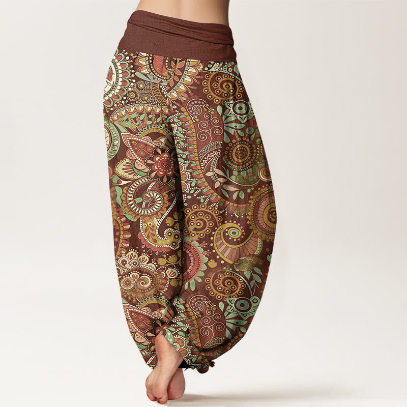 Nimara Ritual Cotton Traditional Paisley Pattern Women's Elastic Waist Harem Pants