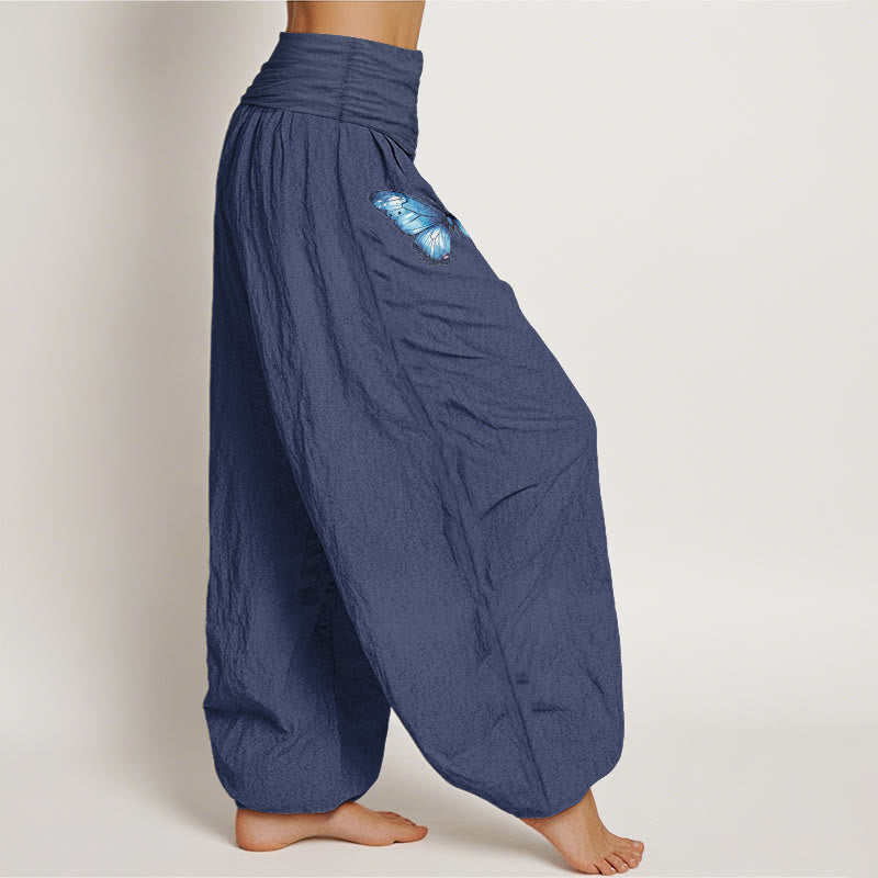Nimara Ritual Pure Cotton Dreamy Butterfly Lotus Pattern Women's Elastic Waist Harem Pants