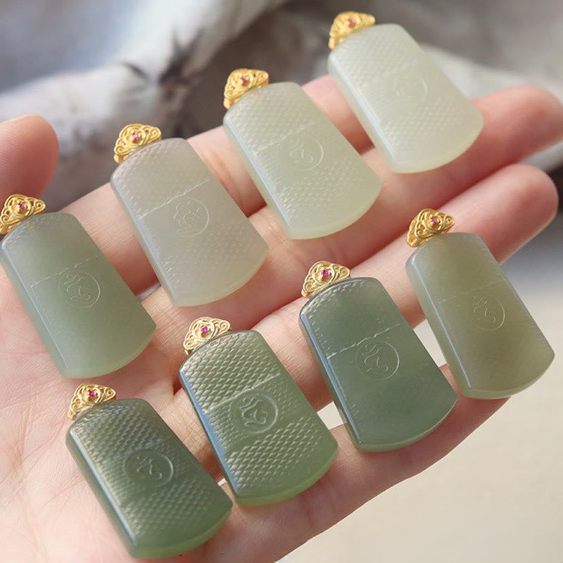 Nimara Ritual Hetian Jade 925 Sterling Silver Om Symbol Prosperity Necklace Pendant