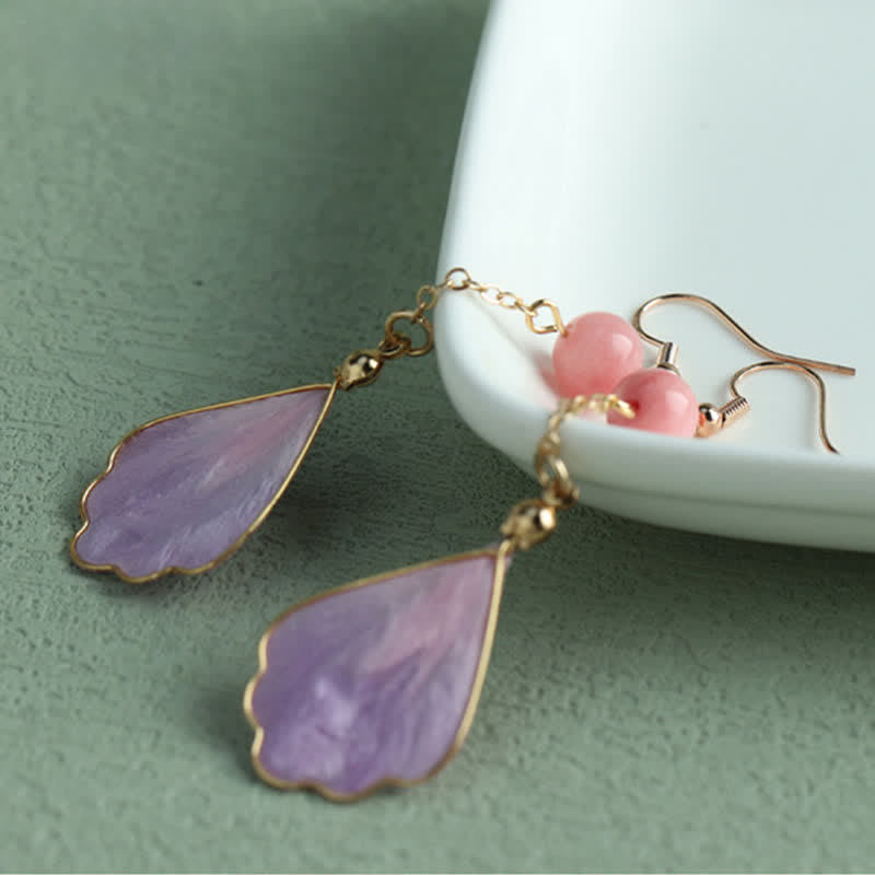 Nimara Ritual Handcrafted Silk Art Petal Good Fortune Blessing Dangle Hook Earrings