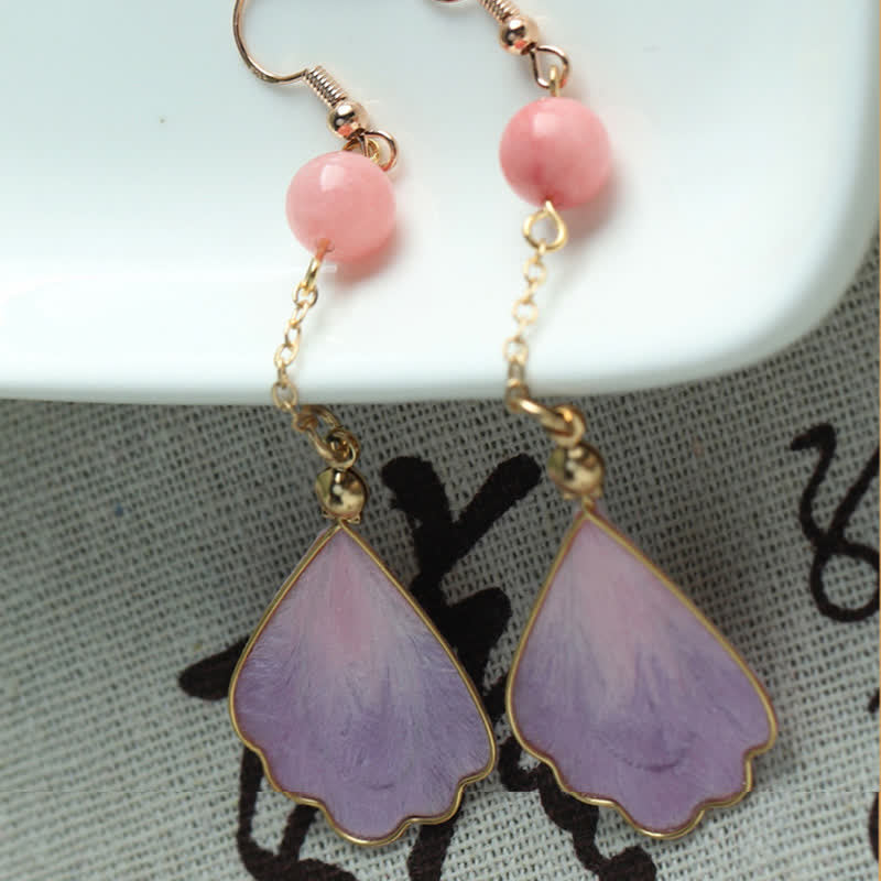 Nimara Ritual Handcrafted Silk Art Petal Good Fortune Blessing Dangle Hook Earrings