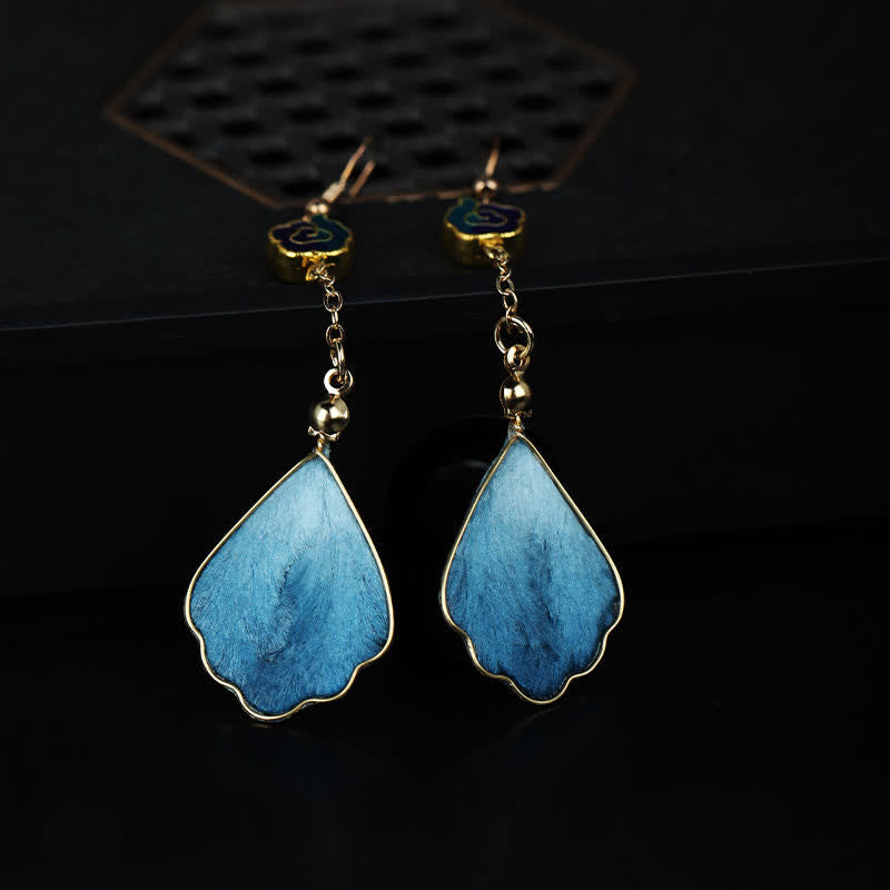 Nimara Ritual Handcrafted Silk Art Petal Good Fortune Blessing Dangle Hook Earrings