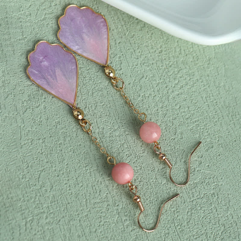 Nimara Ritual Handcrafted Silk Art Petal Good Fortune Blessing Dangle Hook Earrings