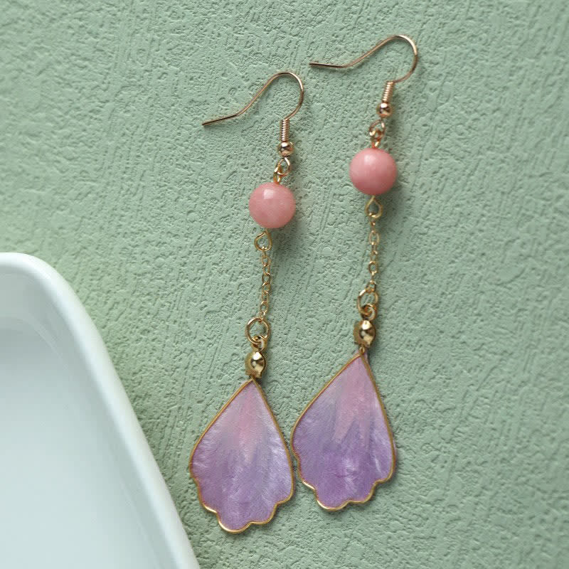Nimara Ritual Handcrafted Silk Art Petal Good Fortune Blessing Dangle Hook Earrings