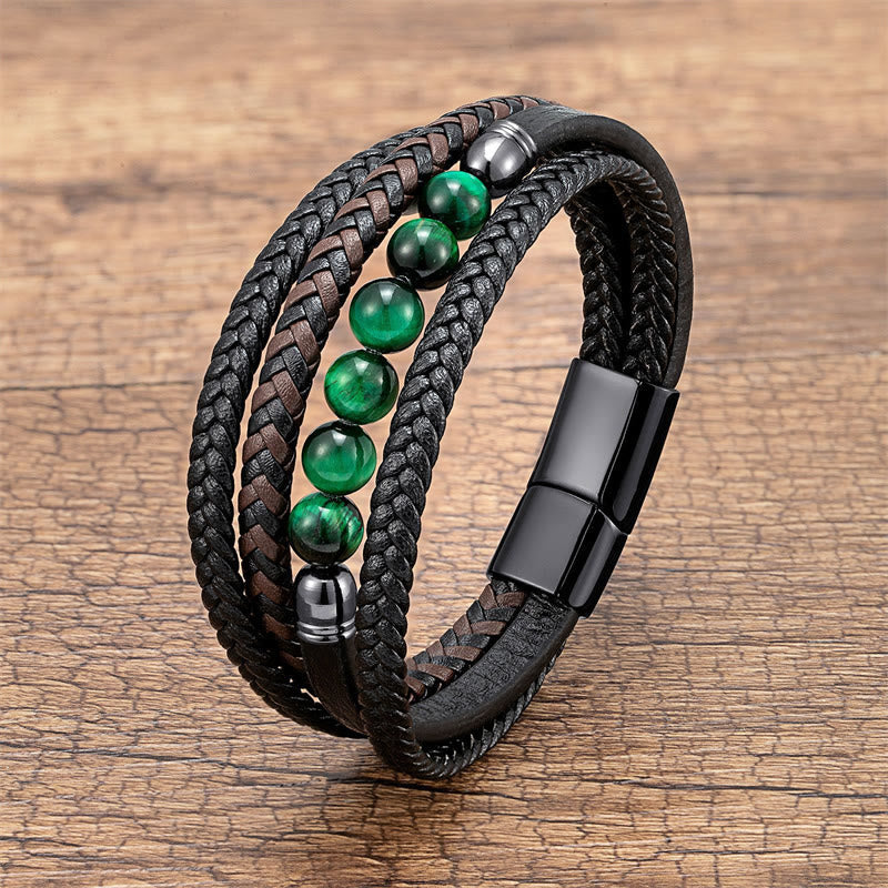 Nimara Ritual Tiger Eye Lava Rock Black Onyx Lazurite Lapis Lazuli Hematite Bead Positive Leather Bracelet
