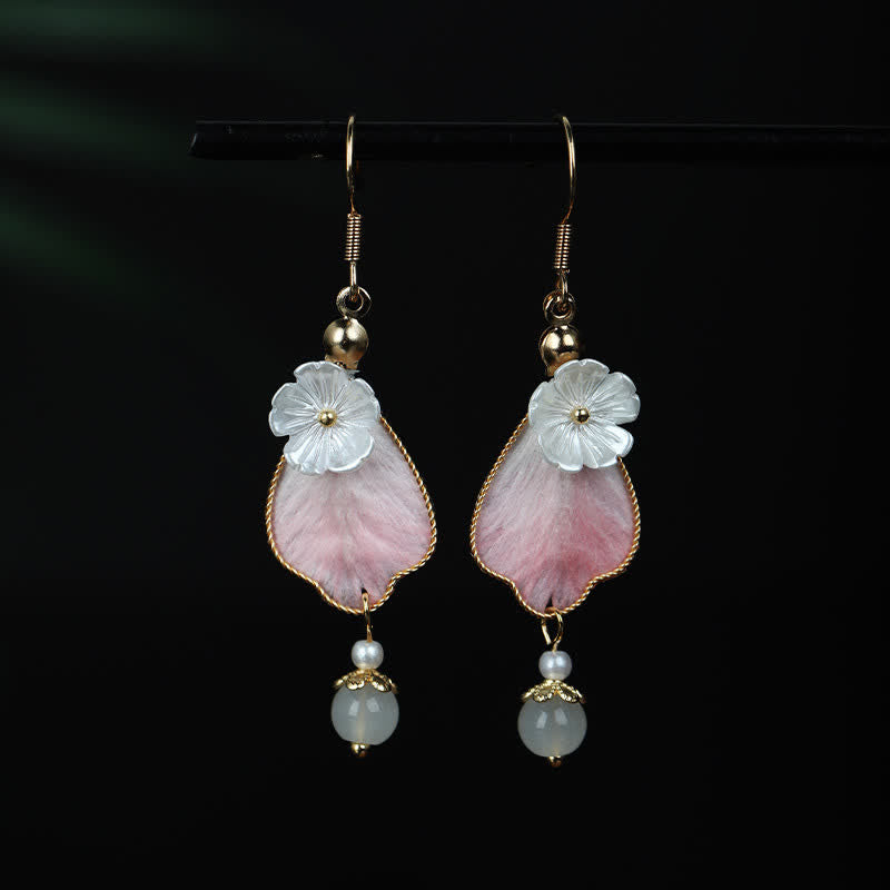 Nimara Ritual Handcrafted Silk Art Petal Good Fortune Blessing Dangle Hook Earrings