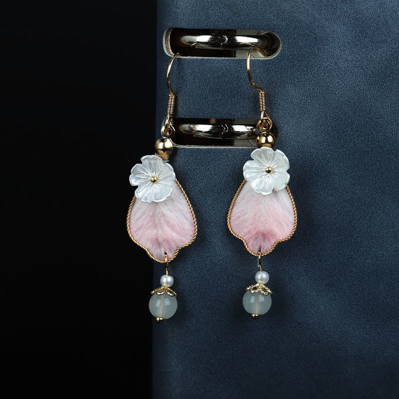 Nimara Ritual Handcrafted Silk Art Petal Good Fortune Blessing Dangle Hook Earrings