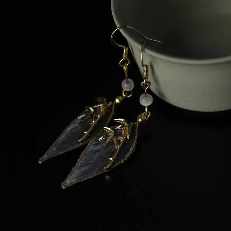 Nimara Ritual Handcrafted Silk Art Bamboo Design Copper Hook Luck Protection Dangle Earrings