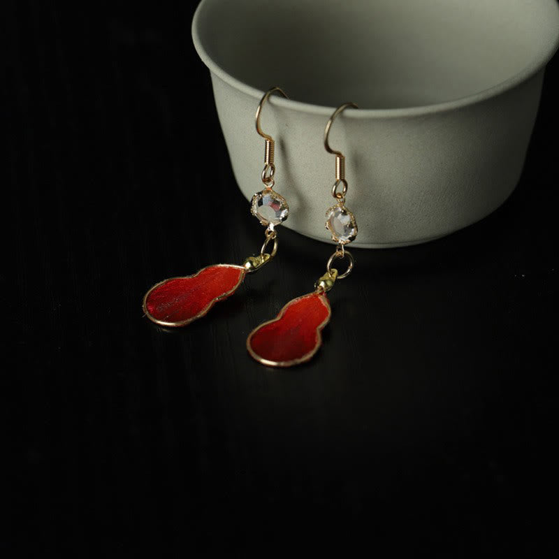 Nimara Ritual Handcrafted Red Silk Art Gourd Glass Blessing Fortune Hook Earrings
