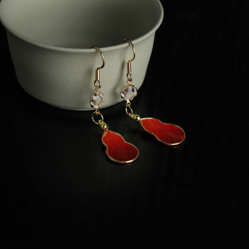Nimara Ritual Handcrafted Red Silk Art Gourd Glass Blessing Fortune Hook Earrings