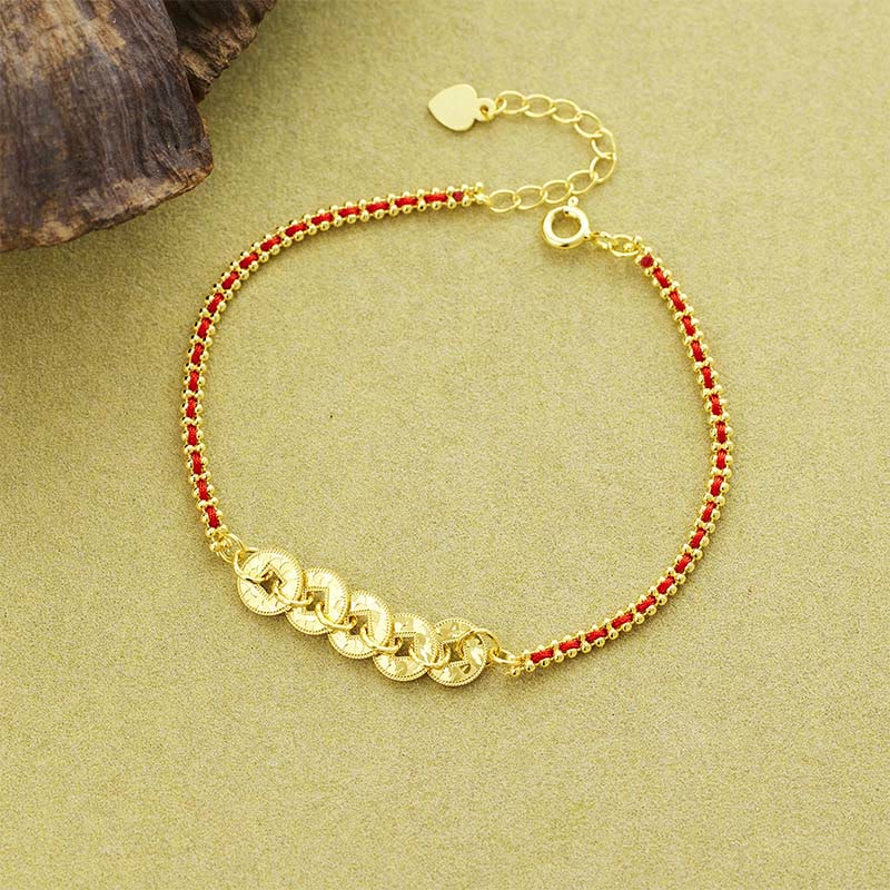 Nimara Ritual 925 Sterling Silver Five-Emperor Coins Red String Balance Bracelet