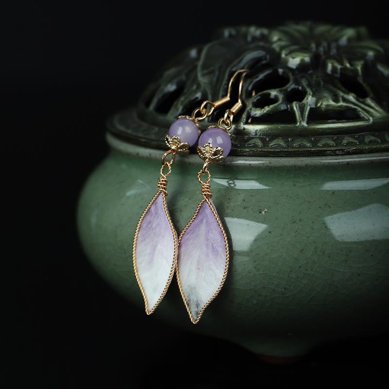 Nimara Ritual Silk Art Handmade Purple Gradient Petals Blessing Dangle Earrings