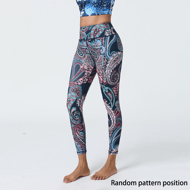 Nimara Ritual Flowers Feathers Sun Moon Print Sports Fitness Yoga High Waist Leggings Women's Pants