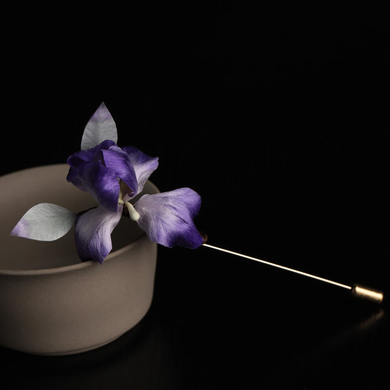 Nimara Ritual Handmade Silk Art Purple White Iris Protection Brooch