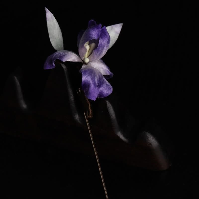 Nimara Ritual Handmade Silk Art Purple White Iris Protection Brooch