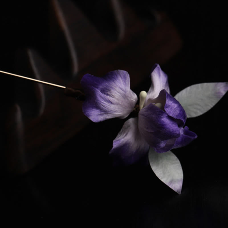 Nimara Ritual Handmade Silk Art Purple White Iris Protection Brooch