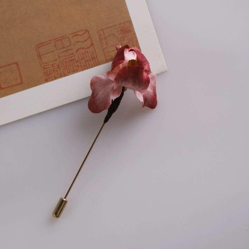 Nimara Ritual Handmade Silk Art Dark Red Velvet Iris Blessing Good Fortune Brooch