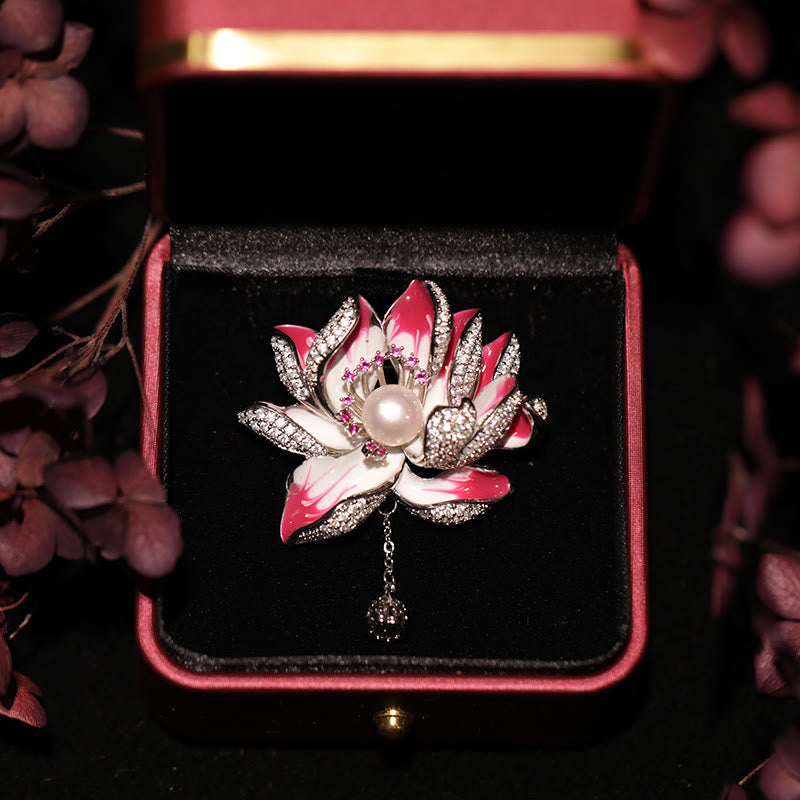 Nimara Ritual Lotus Flower Pearl New Beginning Copper Brooch