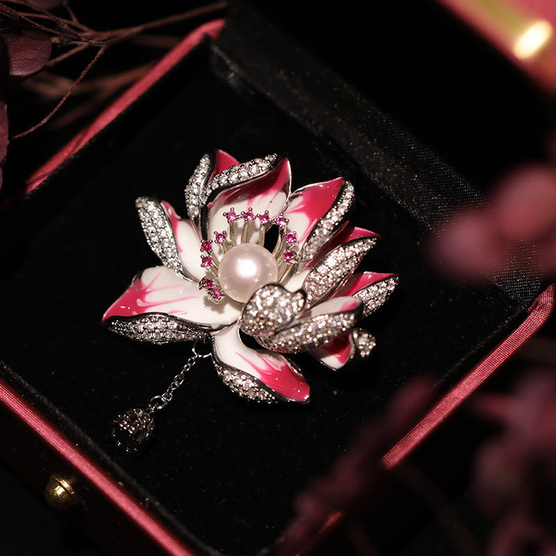 Nimara Ritual Lotus Flower Pearl New Beginning Copper Brooch