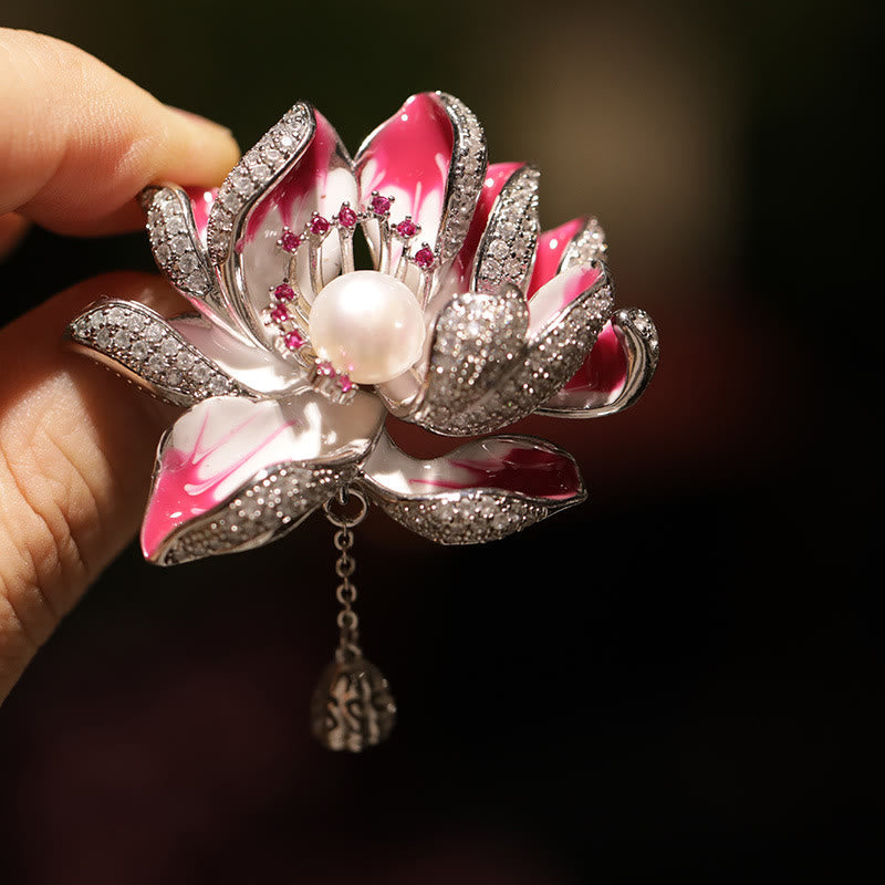 Nimara Ritual Lotus Flower Pearl New Beginning Copper Brooch