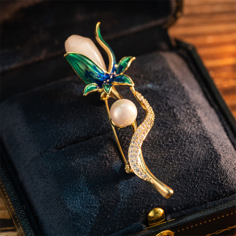 Nimara Ritual Magnolia Flower Pearl Optimism Copper Brooch