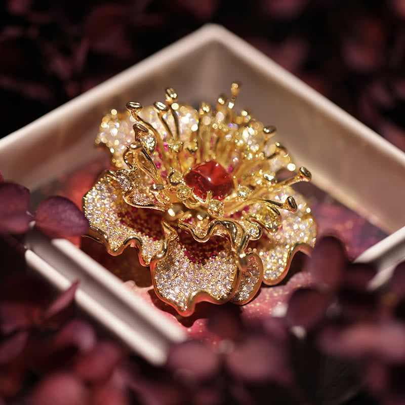 Nimara Ritual Peony Flower Prosperity Copper Brooch