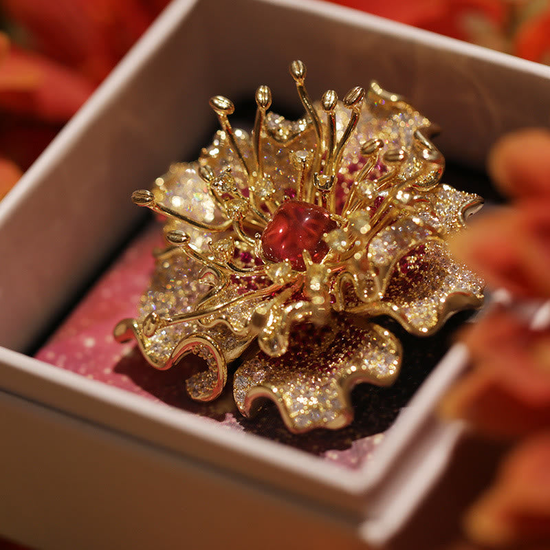 Nimara Ritual Peony Flower Prosperity Copper Brooch