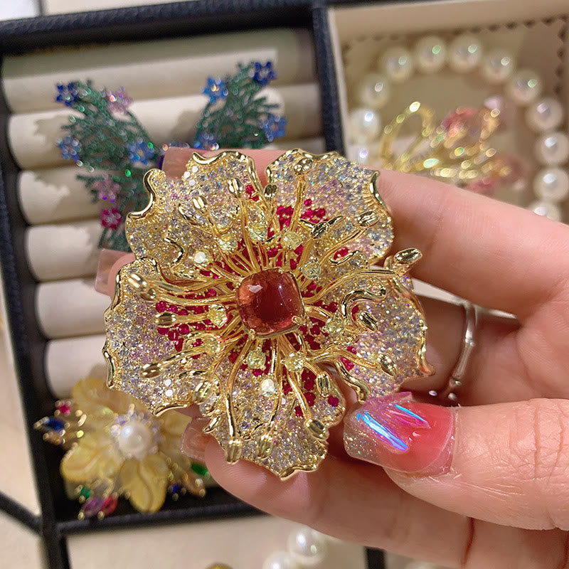Nimara Ritual Peony Flower Prosperity Copper Brooch