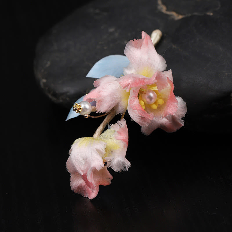Nimara Ritual Handcrafted Silk Art Pink Iris Flower Protection Brooch
