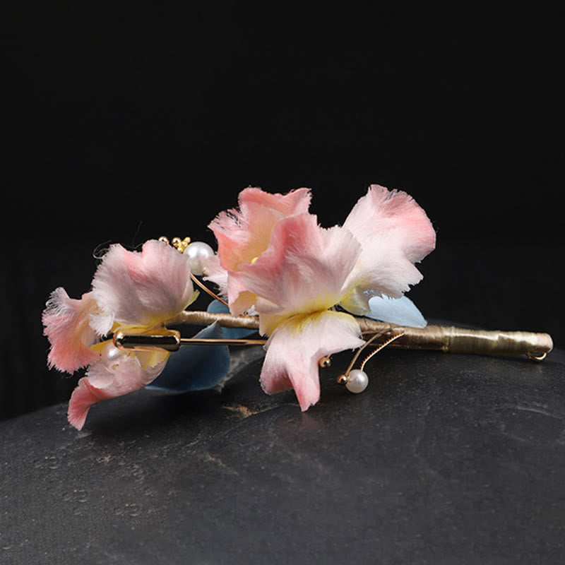 Nimara Ritual Handcrafted Silk Art Pink Iris Flower Protection Brooch