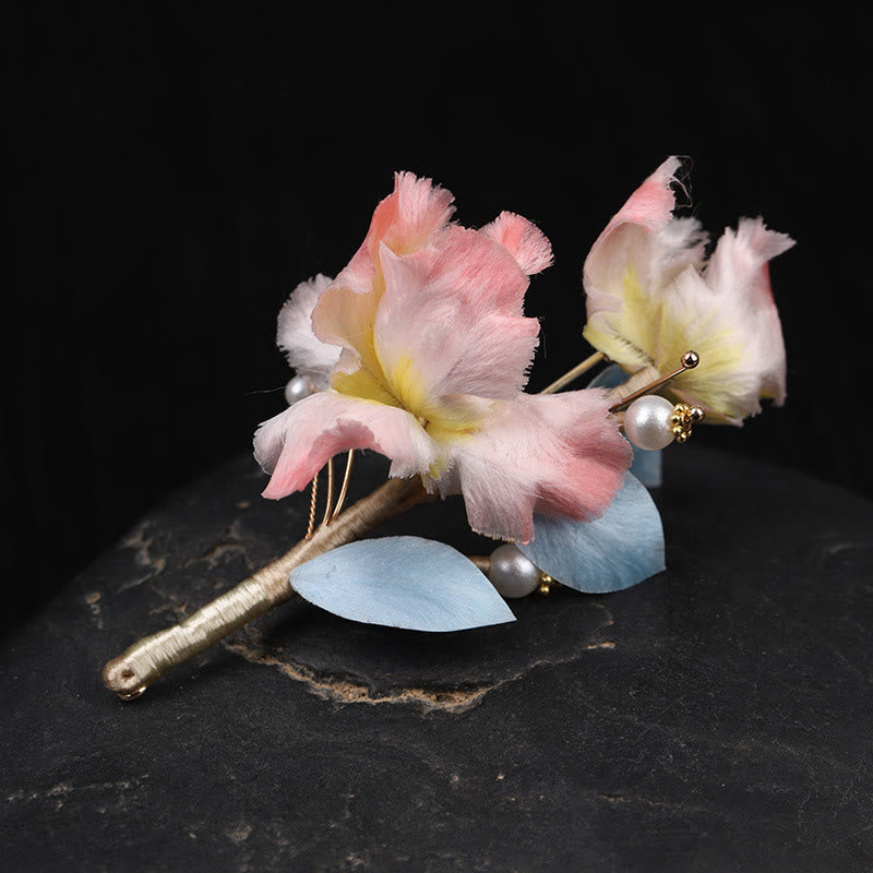 Nimara Ritual Handcrafted Silk Art Pink Iris Flower Protection Brooch