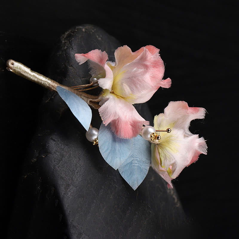 Nimara Ritual Handcrafted Silk Art Pink Iris Flower Protection Brooch