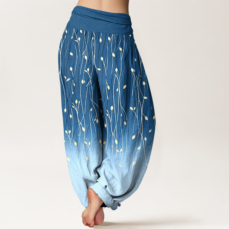 Nimara Ritual Branches Leaves Pattern Gradient Women's Elastic Waist Pure Cotton Harem Pants