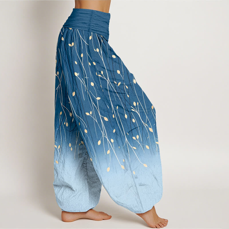 Nimara Ritual Branches Leaves Pattern Gradient Women's Elastic Waist Pure Cotton Harem Pants