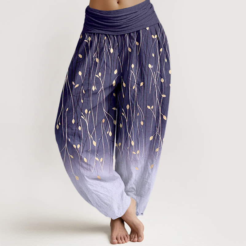 Nimara Ritual Branches Leaves Pattern Gradient Women's Elastic Waist Pure Cotton Harem Pants