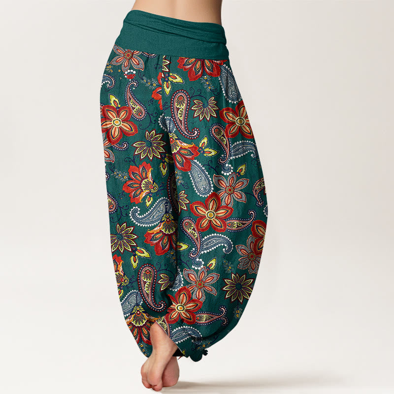 Nimara Ritual Women's Elastic Waist Paisley Floral Pattern Pure Cotton Harem Pants