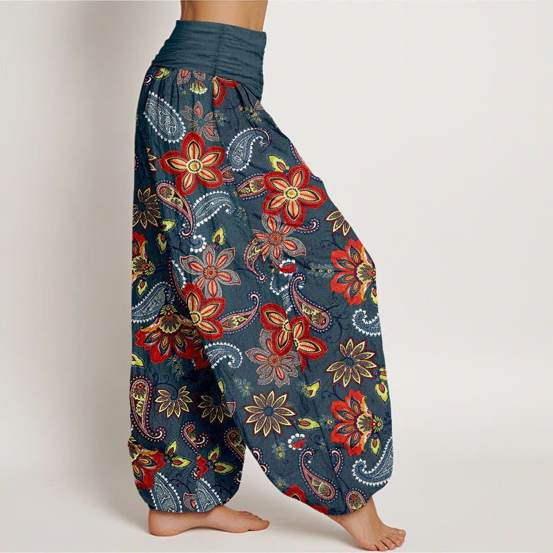 Nimara Ritual Women's Elastic Waist Paisley Floral Pattern Pure Cotton Harem Pants