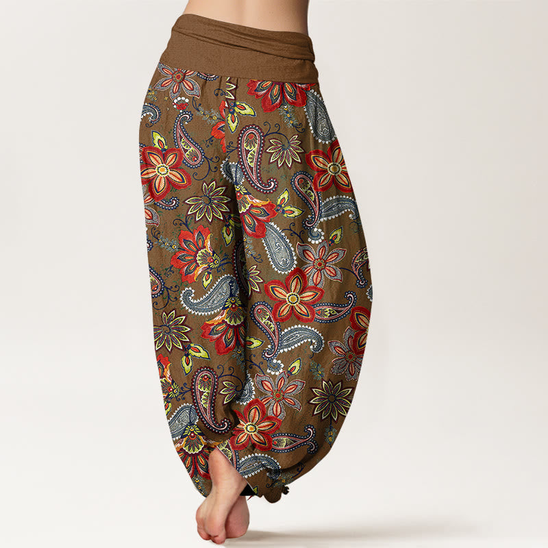 Nimara Ritual Women's Elastic Waist Paisley Floral Pattern Pure Cotton Harem Pants