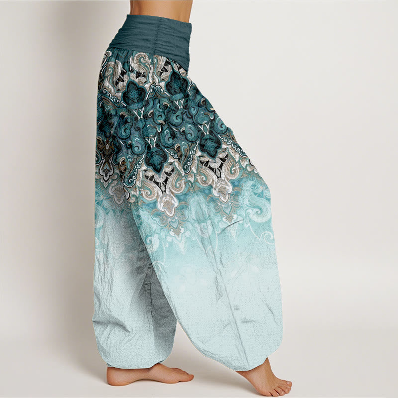 Nimara Ritual Paisley Floral Gradient Design Women's Pure Cotton Elastic Waist Harem Pants