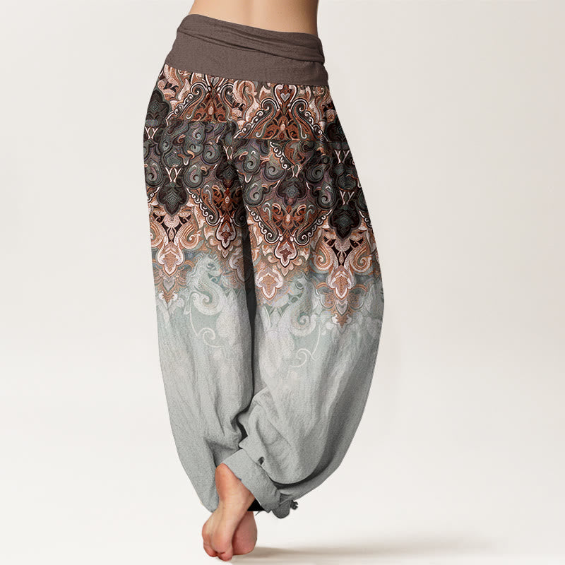 Nimara Ritual Paisley Floral Gradient Design Women's Pure Cotton Elastic Waist Harem Pants