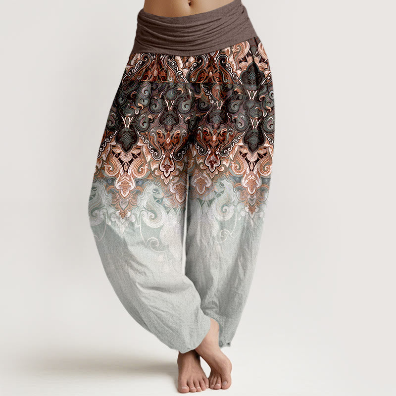 Nimara Ritual Paisley Floral Gradient Design Women's Pure Cotton Elastic Waist Harem Pants