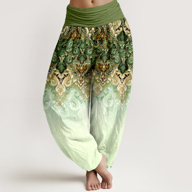 Nimara Ritual Paisley Floral Gradient Design Women's Pure Cotton Elastic Waist Harem Pants