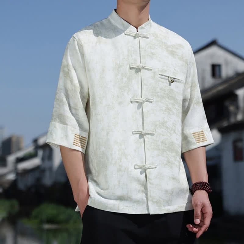 Nimara Ritual Frog-Button Mottled Pattern Embroidery Short Sleeve Tang Suit Men's Linen Shirt