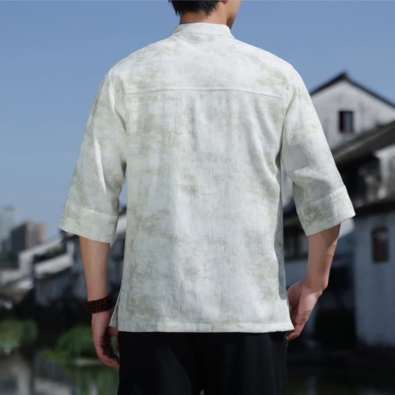 Nimara Ritual Frog-Button Mottled Pattern Embroidery Short Sleeve Tang Suit Men's Linen Shirt