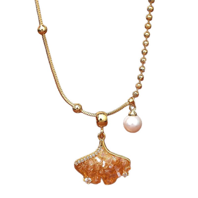Nimara Ritual Champagne Citrine Copper Pearl Properity Protection Necklace Pendant