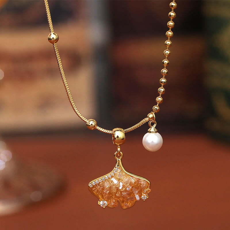 Nimara Ritual Champagne Citrine Copper Pearl Properity Protection Necklace Pendant