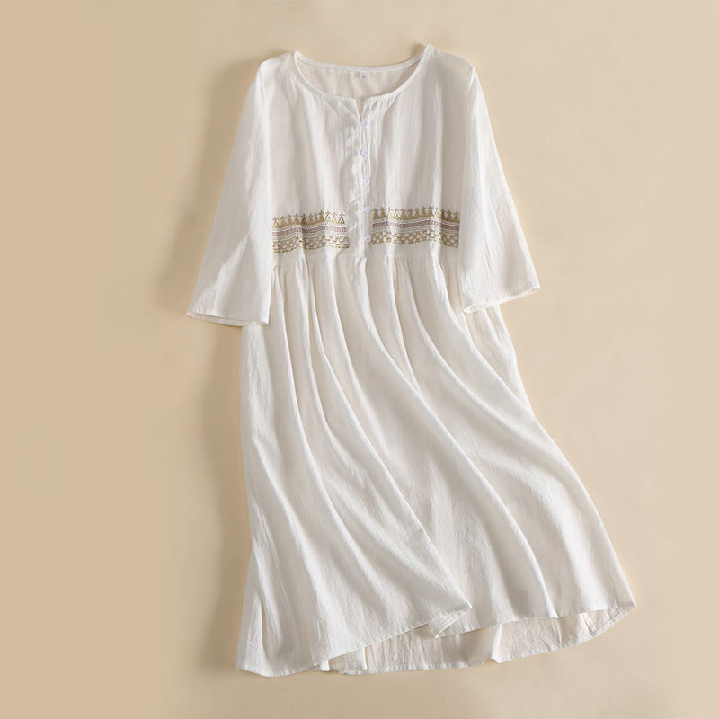 Nimara Ritual Embroidery Geometry Half Sleeve Women's Midi Dress With Pockets